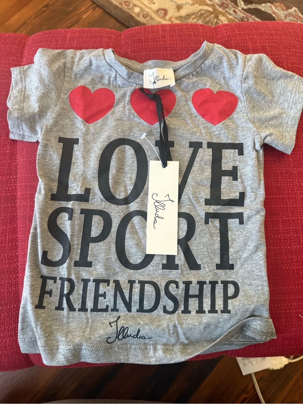 Gray Kids Graphic Tee with Red Hearts